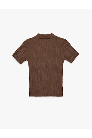 Koton Slim Fit Polo Yaka Kısa Kollu Düğmeli Kazak Kahverengi 6sak90021ht Kahve