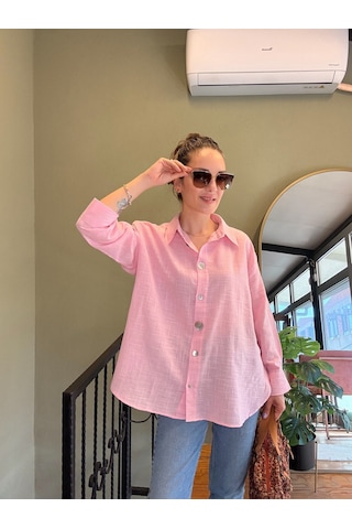 Ali Butik Pembe Keten Gömlek
