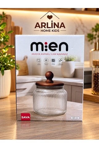 900 Ml Akasya Kapaklı Ball Cam Kavanoz Şeffat Cam - Akasya Ahşap Kapak