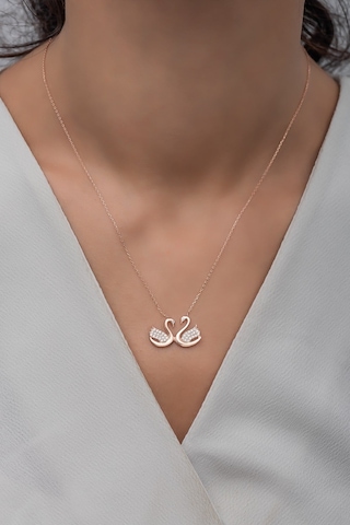 925 Ayar Gümüş Rose Çift Kuğu Kolye Rose Gold