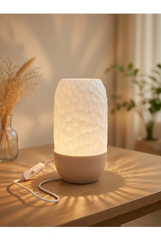 Modern Ribbed Dokulu Gece Lambası - Işık Led Abajur Yatak Başı Dekoratif Lamba Bej-beyaz