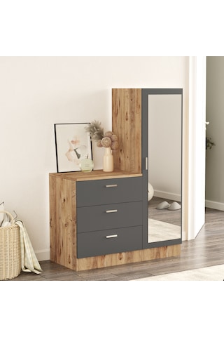 Yurudesign Nancy Aynalı Şifonyer Gardırop Çam-Antrasit