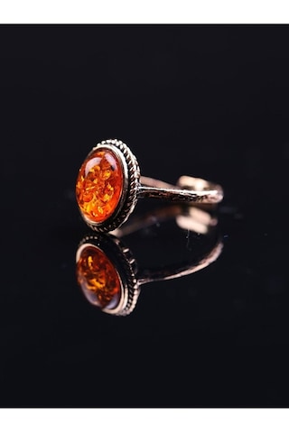 Doğal Taşlı Kehribar Ayarlanabilir Yüzük Orta Boy