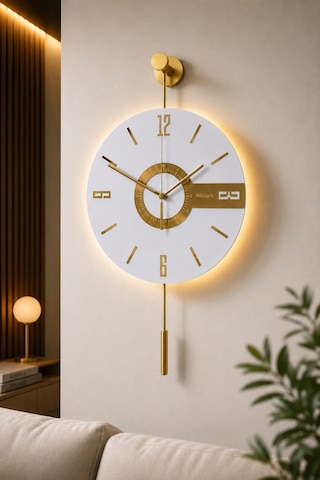 MetaQuartz Aksesuar Elite Kardelen Gold Çembersiz Model - Pilli Led Sistemi - Metal Duvar Saati