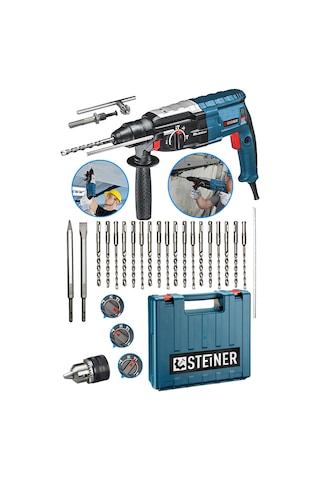Steiner 4000 W Darbeli Kırıcı Delici Matkap + Mandren + 20 Parça Uç