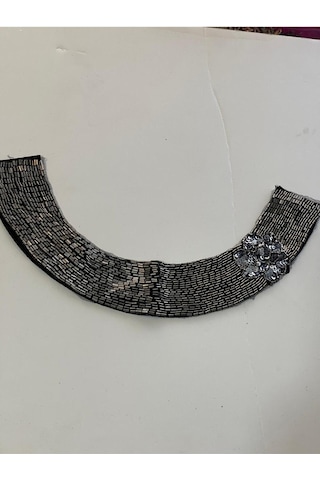 36x6 Cm Taşlı Boncuklu Tasarım Kıyafet Yaka Aksesuarı Aplik Dikiş