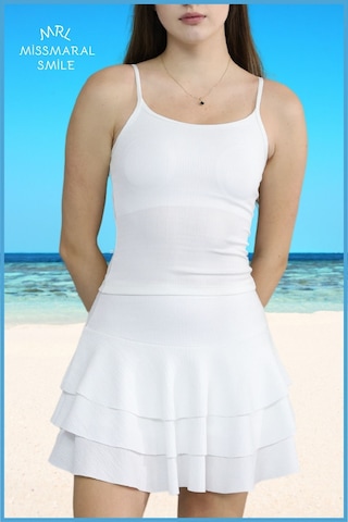 Mykonos Etek Ekru / Beyaz Içte Sabit Şortlu Yüksek Bel Likralı Bürümcük Kumaş Skirt With Shorts 4104 Ekru / Beyaz