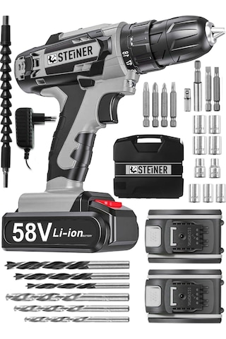 Steiner V-tech 58 V 5 Ah Darbeli Şarjlı Çift Akülü Vidalama Matkap Gri