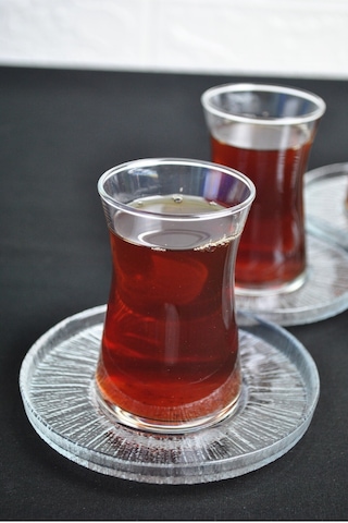 6 Kişilik Heybeli Çay Bardağı Ve Rexy Çay Tabağı Çay Takımı 12 Parça Çay Seti Şeffaf