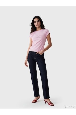 Lcw Vision Pembe Beverly Hills Taş Baskılı Kadın Tişört