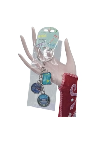 Kazakistan Üçlü Epoksi Metal Çift Taraflı Damla Anahtarlık Kazakhstan Gümüş