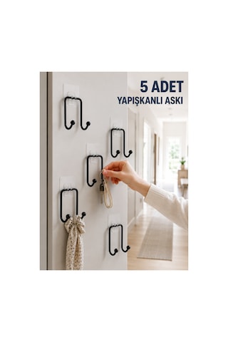 Astraltech 5 Adet Yapışkanlı Duvar Askısı Çok Amaçlı Pratik Askılık Seti Düz Renkli