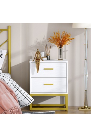 Lodovica Gold Metal Beyaz Komodin