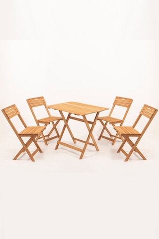 4+1 Minderli Balkon Bahçe Mutfak Bistro Set Katlanır Masa-sandalye Ahşap
