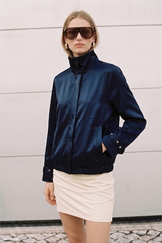 Sateen Saten Bomber Ceket - Lacivert-137934