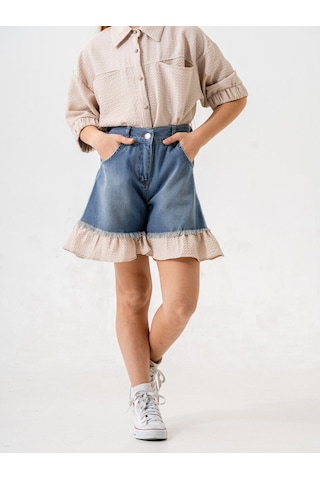 Kız Çocuk Garnili Kot Şort 2867 Tint Denim