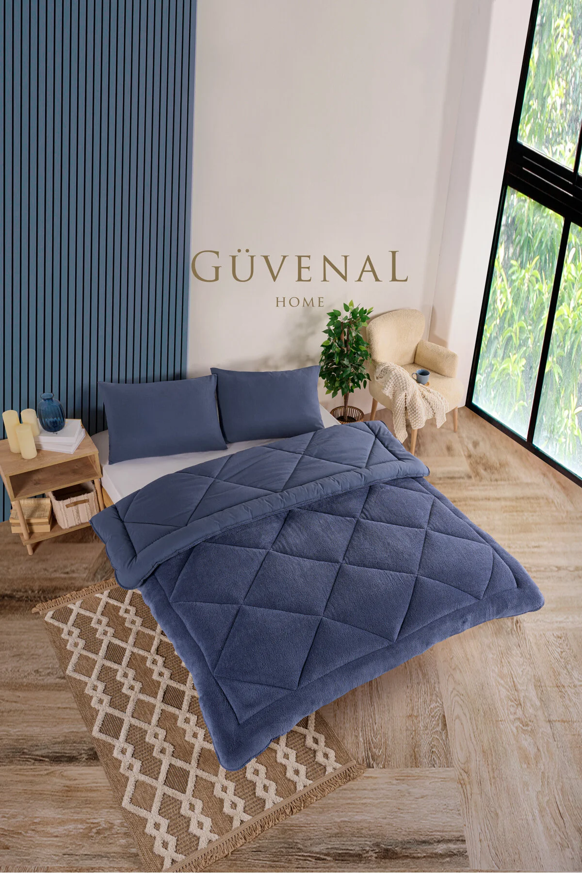 Güvenal Elite Wellsoft Çift Kişilik Çift Taraflı Yastık Kılıflı Lüx Yorgan Seti Yorgan Uyku Seti Çeyiz Lacivert