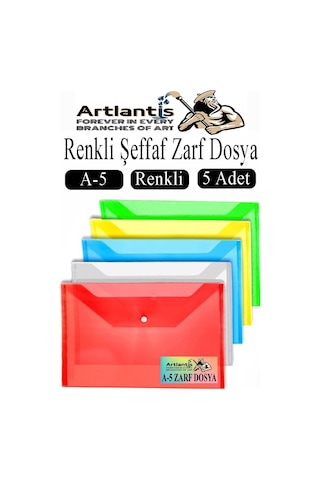 A5 Çıtçıtlı Dosya Şeffaf Renkli Zarf Dosya 5 Renk 17x22 Cm Çıt Çıtlı Dosya Su Geçirmez 50 Yaprak Kapasiteli