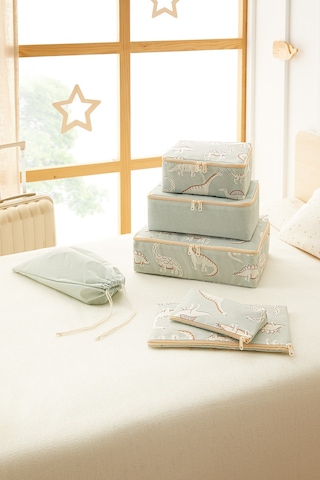 Ocean Home Textile 6'lı Çocuk Odası Dinozor Bavul İçi Düzenleyici Set