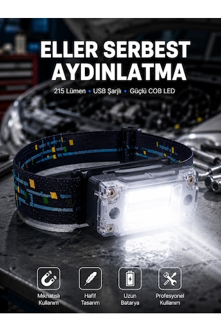 Mey İthalat Kompakt Led Kafs Feneri Usb Şarjlı Manyetik 2 Işık Modlu 215 Lümen Yeni Nesil Çok Renkli