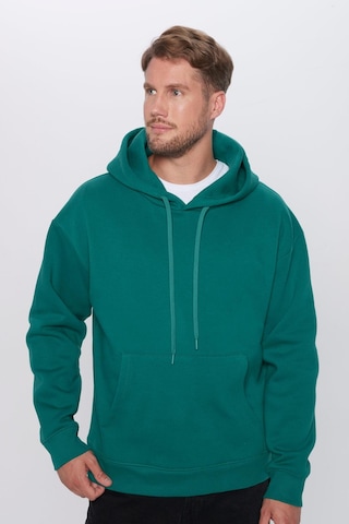 Tudors Unisex Oversize Geniş Kesim Pamuklu Yumuşak Dokulu İçi Polarlı Basic Yeşil Kapüşonlu Sweatshirt-29409 Yeşil