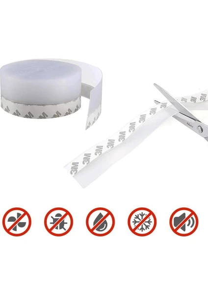 Kapı Ve Pencereler Için Rüzgar, Ses, Soğuk Kesici Kendinden Yapışkanlı 3 Mt X 15 Mm Şerit Bant, Hava Koşulllarına Dayanıklı Silikon Kapı Altı Şeffaf Şerit, Toz Böcek Geçirmez 3 Metre