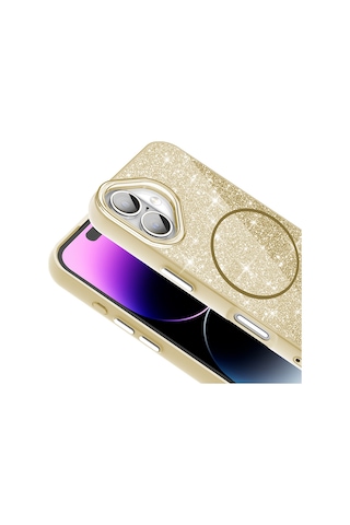 Rba Aksesuar Apple Uyumlu iPhone 16 Plus Kılıf M-safe Şarj Özellikli Parlayan Simli Rba Okso Kapak - Gold Altın