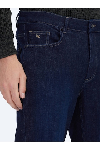 Lacivert Düz Slim Fit Denim Pamuk Karışımlı Pantolon Lacivert