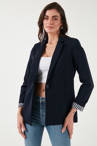 Lela Standart Fit Mono Yaka Desenli Astar Detaylı Blazer Bayan Ceket 6524003 Lacivert
