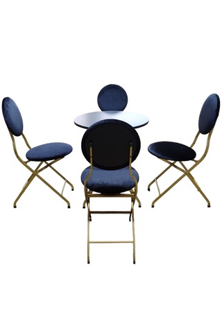 Siyah Kumaş Gold Metal Bahçe Takımı - 4 Sandalye + 1 Masa