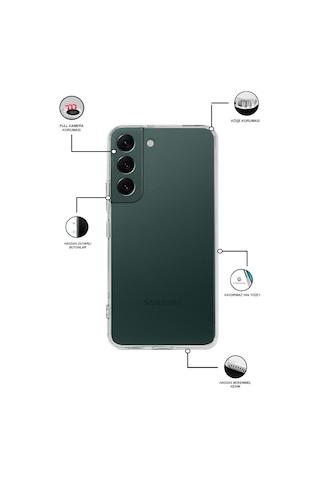 Samsung Galaxy Uyumlu S22 Kılıf Kamera Korumalı Tıpalı Şeffaf Silikon Kapak
