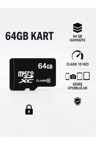 64 Gb Micro Sd Kart- Telefon, Kamera & Tablet Uyumlu 64 Gb Micro Sd Kart- Telefon, Kamera & Tablet Uyumlu