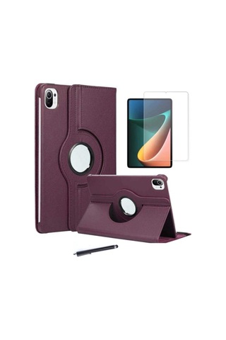 Xiaomi Uyumlu Mi Pad 5 3'lü Set Standlı Dönebilen Tablet Kılıfı + Temperli Ekran Koruyucu + Kalem Arka Kapak