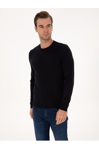 Cacharel Lacivert Slim Fit Pamuk Karışımlı Bisiklet Yaka Basic Triko Kazak