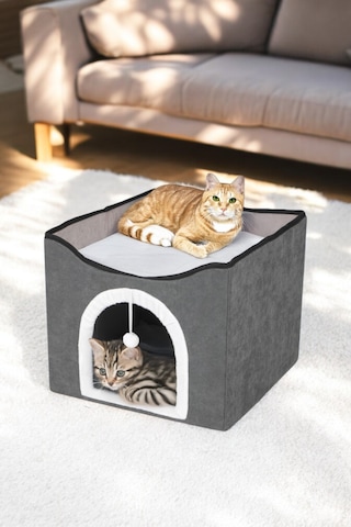 Tineke Sevimli Katlanır Taşınabilir Çok Fonksiyonlu Kedi Evi Füme