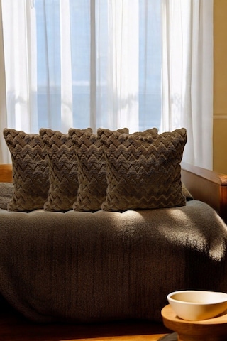 Bohem 4'lü Dekoratif Yastık Kılıfı Kırlent Kılıfı 43x43 Cm Kahverengi Zikzak Dsn Kahverengi