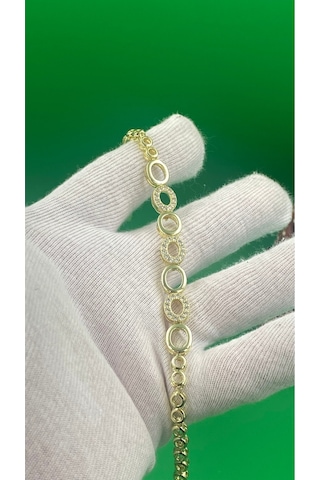 Xuping Kadın Kuyumcu Model 14 Ayar Altın Renk Oval Zirkon Taşlı Bileklik Gold