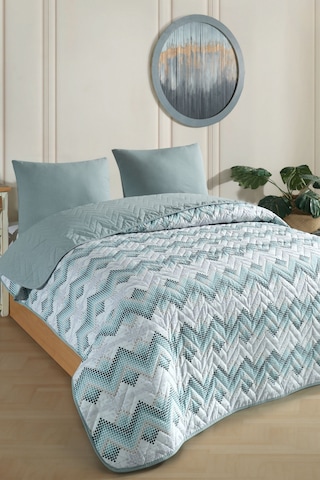 Tek Kişilik Desenli Kapitone Çift Taraflı Renkli Pike Yatak Örtüsü Takımı 160x230 Cm Çarşafsız Yeşil