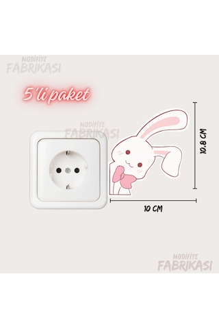 Pembe Papyonlu Tavşan Çocuk Odası Dekoratif Priz Sticker Uv Baskı Pembe