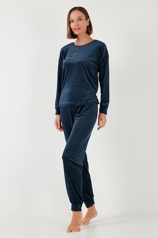 Lela Standart Fit Bisiklet Yaka Yumuşak Kadife Bayan Pijama Takımı 6094201 Lacivert