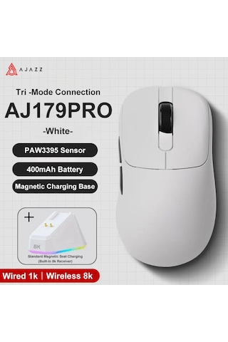 Aj179 Pro Kablosuz 3 Modlu 8k-26.000dpı Oyuncu Mouse Beyaz