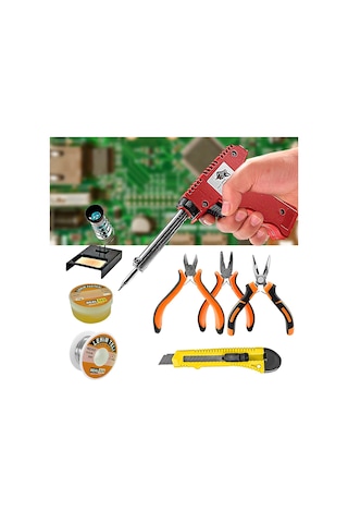 Full 8 Parça 80W Lehim Tabancası ve Lehim Standı Pasta, Lehim Tel