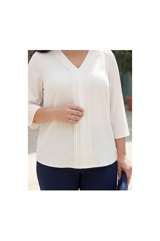 Hanezza Yarım Kol Krep Bluz Ekru - 4035099 Ekru