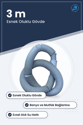 Pis Su Hortumu Pvc Boru 3 M Evsel Atık Bağlantı Esnek Banyo Mutfa
