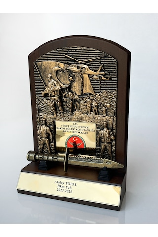 Askeri Birliklere Özel Hizmet Anısı Plaketi Bıçaklı Kahverengi