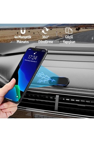 Zhltools Araç İçi 360 Derece Dönebilen Mıknatıslı Torpido Üstü Telefon Tutucu Siyah Siyah