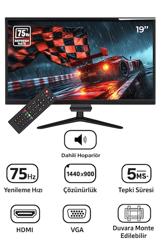 Snrelk 19" Sesli Dahili Hoparlör 12v Kumandalı Geniş Ekran 75 H