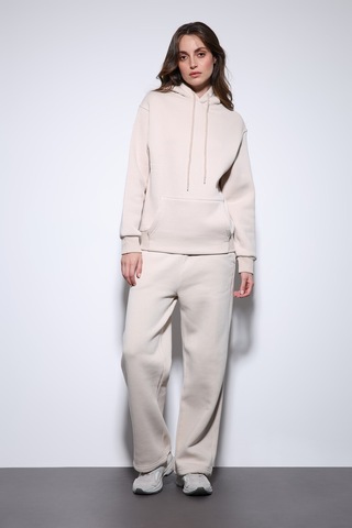 Antioch Kapüşonlu Basic Kadın Sweatshirt Taş