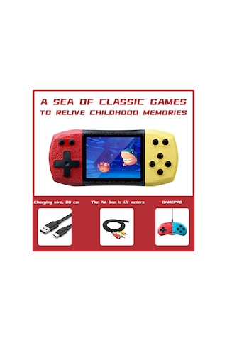 Vkemall G620 El Tipi Oyun Konsolu 3.0 İnç Renkli Ekran 620 Eski Oyun Av Bağlantı Desteği Kumanda İle Kırmızı-sarı