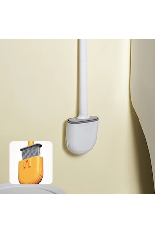 Liangmei 1 Duvara Asılan Uzun Saplı Tuvalet Fırçası, Silikon Ahşap